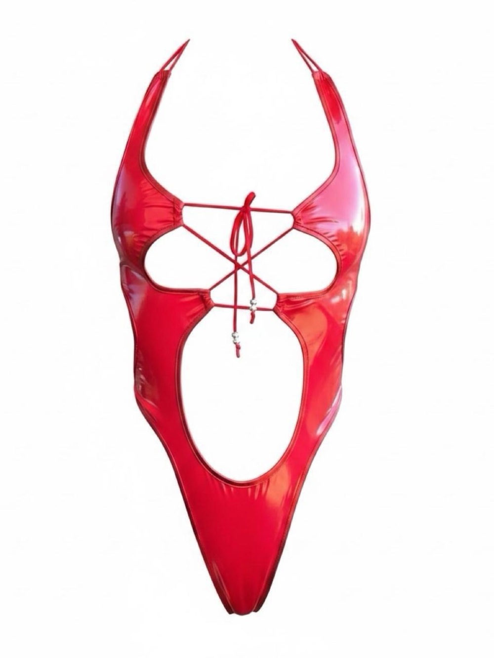 Cherry Red  Wet-Look Cutout Bodysuit - Exotic Dancewear